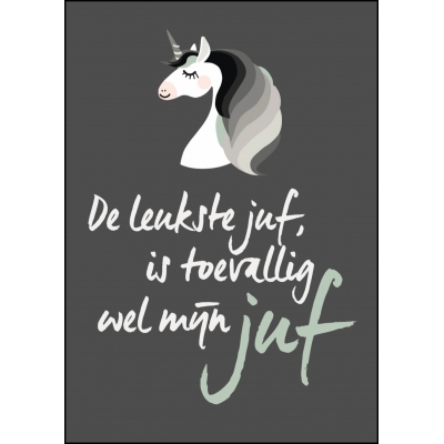 Ansichtkaart Leukste juf (unicorn)